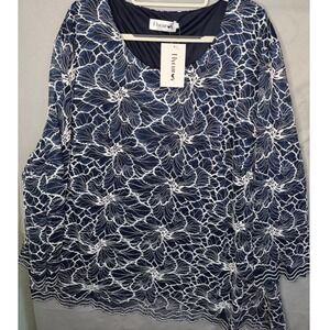 Flycurvy Navy Blue White Floral Lace Blouse Top Plus Size 5XL NWT